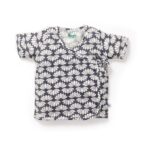 Unisex Baby Lotus Printed 100% Organic Cotton Jhabla and Shorts Set - Navy - Image 2