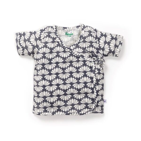 Unisex Baby Lotus Printed 100% Organic Cotton Jhabla and Shorts Set - Navy - Image 2