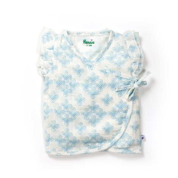 Baby Girls Kolam Printed 100% Organic Cotton Jhabla and Langot Set - White - Image 2