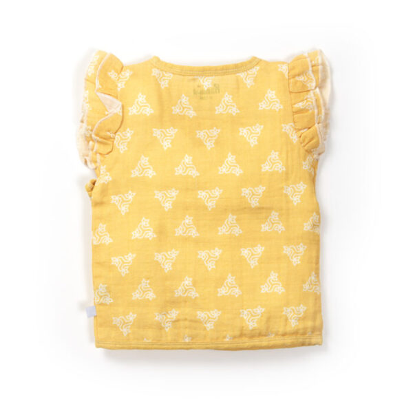 Baby Girls Triangle Printed 100% Organic Cotton Jhabla and Langot Set - Yellow and White - Image 3
