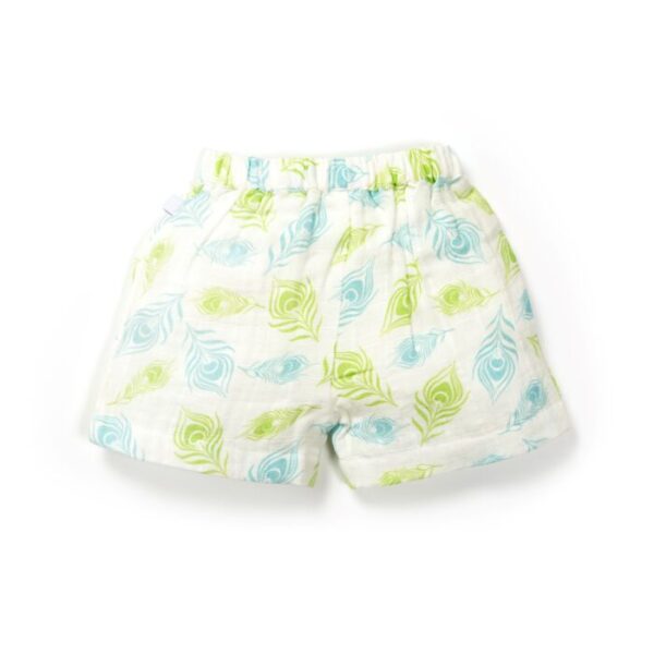 Unisex Baby Peacock Feather Printed 100% Organic Cotton Jhabla and Shorts Set - White - Image 5
