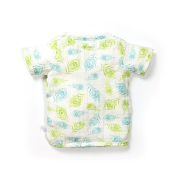 Unisex Baby Peacock Feather Printed 100% Organic Cotton Jhabla and Shorts Set - White - Image 3
