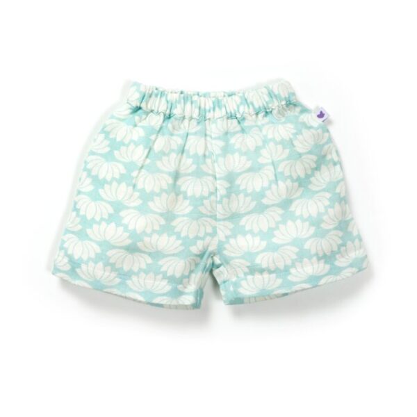 Unisex Baby Lotus Printed 100% Organic Cotton Jhabla and Shorts Set - Sky Blue - Image 5