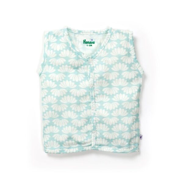 Unisex Baby Lotus Printed 100% Organic Cotton Jhabla and Shorts Set - Sky Blue - Image 2