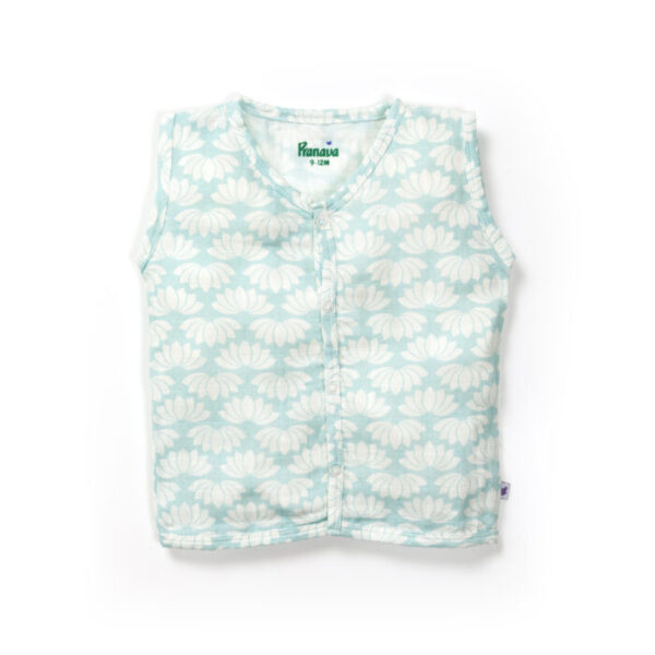 Unisex Baby Lotus Printed 100% Organic Cotton Jhabla and Langot Set - White and Sky Blue - Image 2