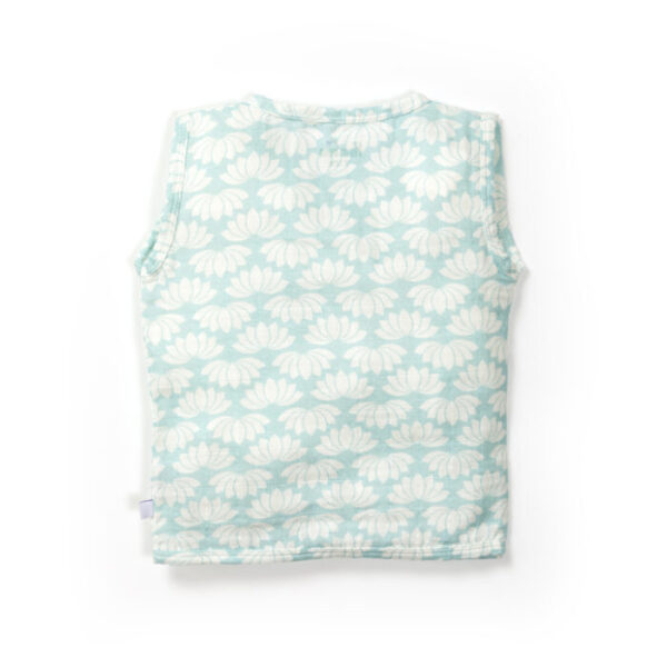 Unisex Baby Lotus Printed 100% Organic Cotton Jhabla and Langot Set - White and Sky Blue - Image 3
