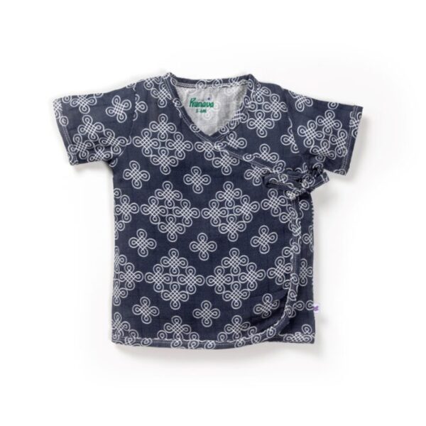 Unisex Baby Kolam Printed 100% Organic Cotton Jhabla and Shorts Set - Navy - Image 2