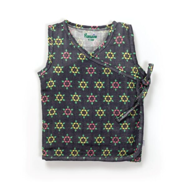Unisex Baby Geometric Printed 100% Organic Cotton Jhabla and Shorts Set - Navy - Image 2