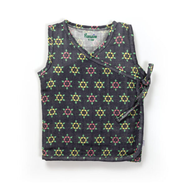 Unisex Baby Geometric Printed 100% Organic Cotton Jhabla, Langot and Cap Set - Navy and White - Image 2