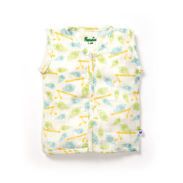 Unisex Baby Feather and Flute Printed 100% Organic Cotton Jhabla and Langot Set - White - Image 2