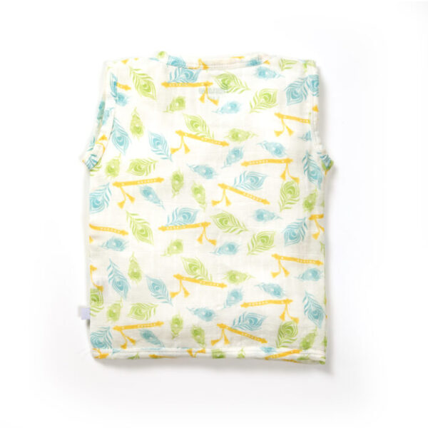 Unisex Baby Feather and Flute Printed 100% Organic Cotton Jhabla and Langot Set - White - Image 3