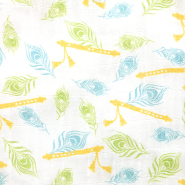 Unisex Baby Feather and Flute Printed 100% Organic Cotton Jhabla and Langot Set - White - Image 4