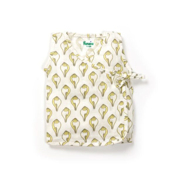 Unisex Baby Shankh Printed 100% Organic Cotton Jhabla and Shorts Set - White - Image 2
