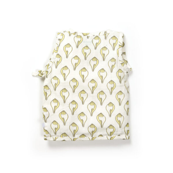 Unisex Baby Shankh Printed 100% Organic Cotton Jhabla Langot and Cap Set - White - Image 3