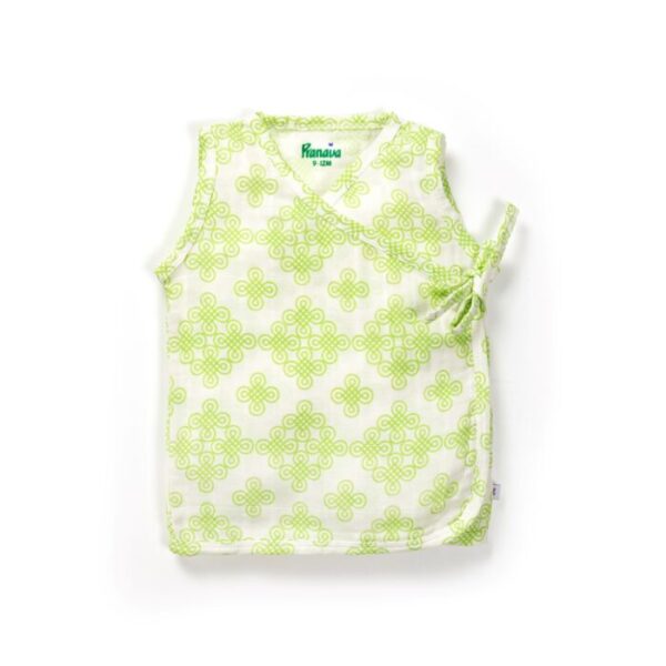 Unisex Baby Kolam Printed 100% Organic Cotton Jhabla and Shorts Set - White - Image 2