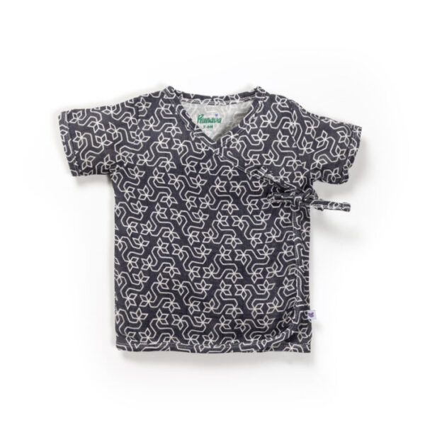 Unisex Baby Rangoli Printed 100% Organic Cotton Jhabla and Langot Set - Navy and White - Image 2