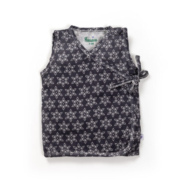 Unisex Baby Star Printed 100% Organic Cotton Jhabla and Langot Set - Navy and White - Image 2