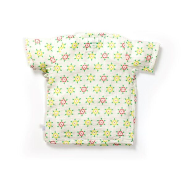 Unisex Baby Geometrical Printed 100% Organic Cotton Jhabla and Shorts Set - White - Image 3