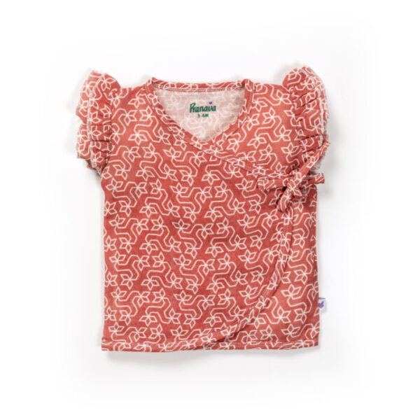 Baby Girls Geometric Printed 100% Organic Cotton Jhabla and Langot Set - Maroon and White - Image 2