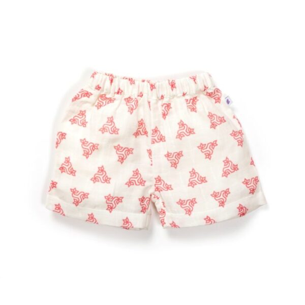 Unisex Baby Triangle Printed 100% Organic Cotton Jhabla and Shorts Set - White - Image 5