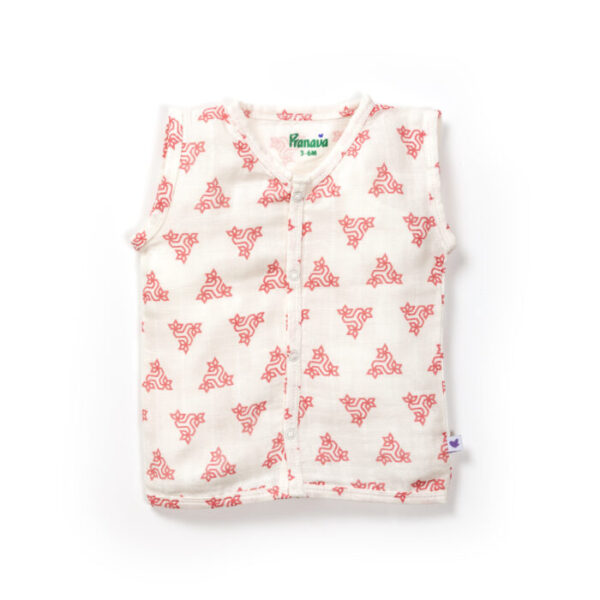 Unisex Baby Triangle Printed 100% Organic Cotton Jhabla and Langot Set - White - Image 2