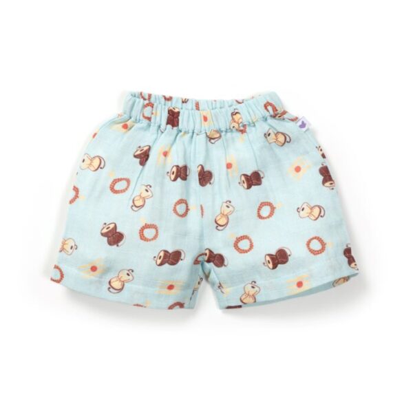 Unisex Baby Damru Printed 100% Organic Cotton Jhabla and Shorts Set - Sky Blue - Image 6