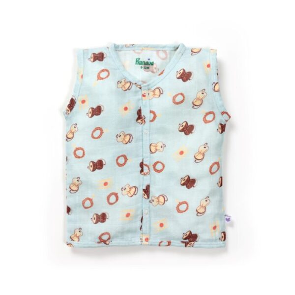 Unisex Baby Damru Printed 100% Organic Cotton Jhabla and Shorts Set - Sky Blue - Image 2