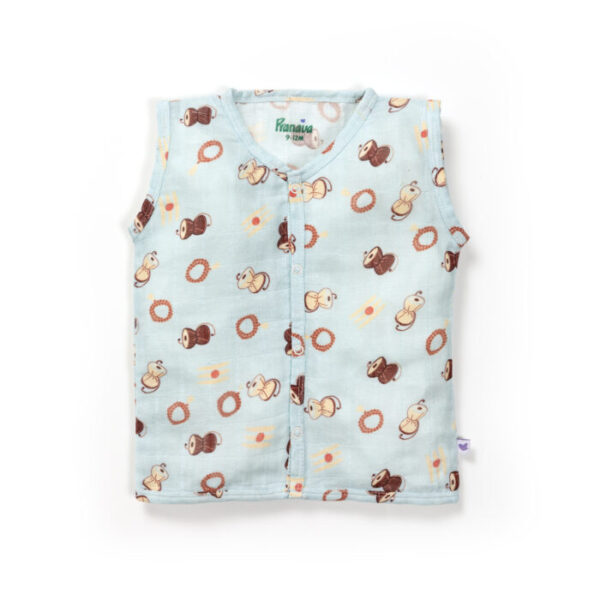 Unisex Baby Damru Printed 100% Organic Cotton Jhabla and Langot Set - Sky Blue and White - Image 2