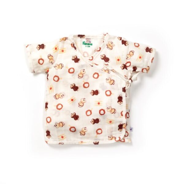 Unisex Baby Damru Printed 100% Organic Cotton Jhabla and Shorts Set - White - Image 3