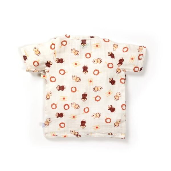 Unisex Baby Damru Printed 100% Organic Cotton Jhabla and Shorts Set - White - Image 2