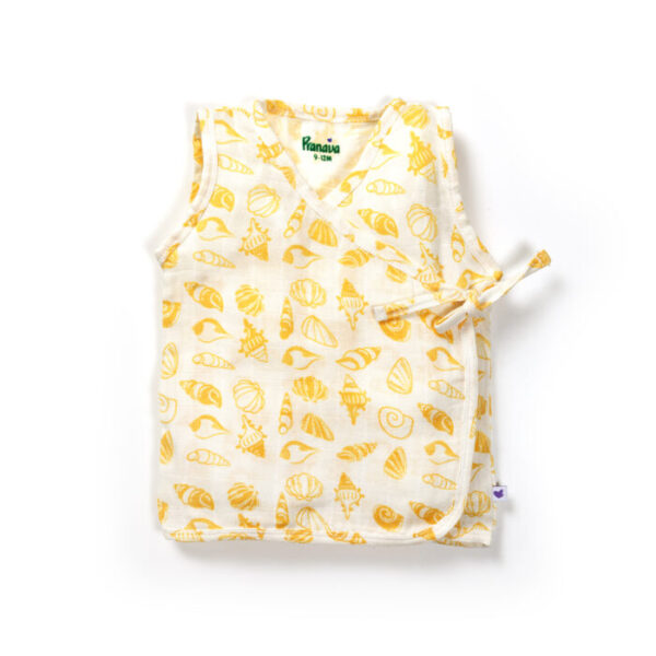 Unisex Baby Seashell Printed 100% Organic Cotton Jhabla, Langot and Cap Set - White - Image 2