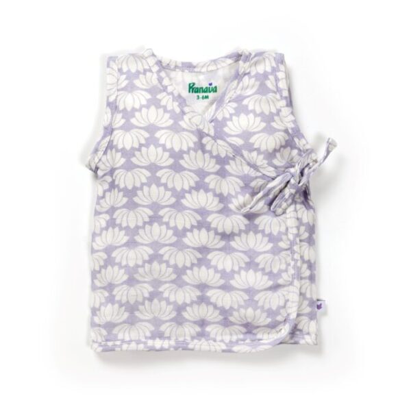 Unisex Baby Lotus Printed 100% Organic Cotton Jhabla and Shorts Set - Purple - Image 2