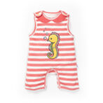 Baby Girls 100% Organic Cotton Sleeveless Sleepsuit - Dark Pink and White - Image 2