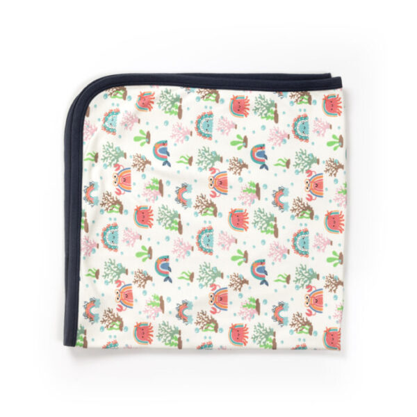 Unisex 100% Organic Cotton Sea Life Printed Interlock Blanket for Newborn Baby- White - Image 4