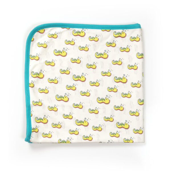 Unisex 100% Organic Cotton Seahorse Printed Interlock Blanket for Newborn Baby- White - Image 4