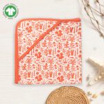 Unisex 100% Organic Cotton Sea Life printed Interlock blanket for Newborn Baby- White and Orange