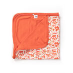 Unisex 100% Organic Cotton Sea Life printed Interlock blanket for Newborn Baby- White and Orange - Image 3