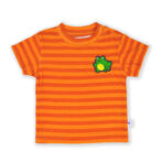 Unisex Baby Wear 100% Organic Cotton Half Sleeve Stripe T-shirt with cute Frog Embroidered - Orange - Image 2