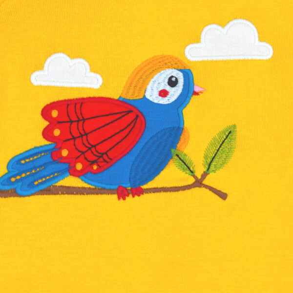 Modern Kids Wear for Girls 100% Organic Cotton Full Sleeve T-shirt with Parrot Embroidered - Yellow - Image 4
