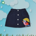 Stylish Kids Wear for Girls 100% Organic Cotton Corduroy Skirt with Cute Parrot Embroidered - Navy