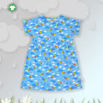 Trendy Baby Wear for Girls 100% Organic Cotton Yoke Frock with All Over Cloud and Birds Printed - Sky Blue