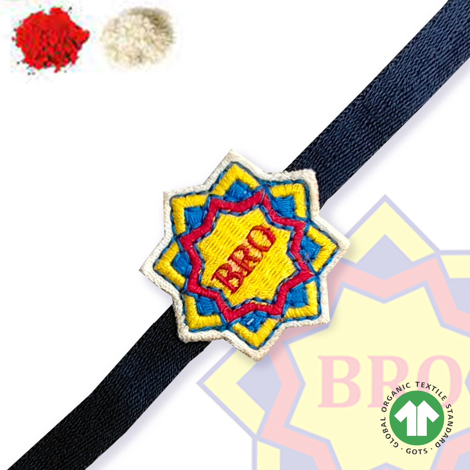 PR23-14 (1) 100% Organic Cotton Bro Embroidered Raksha Bandhan Bracelet for Baby and Kids - Image 1