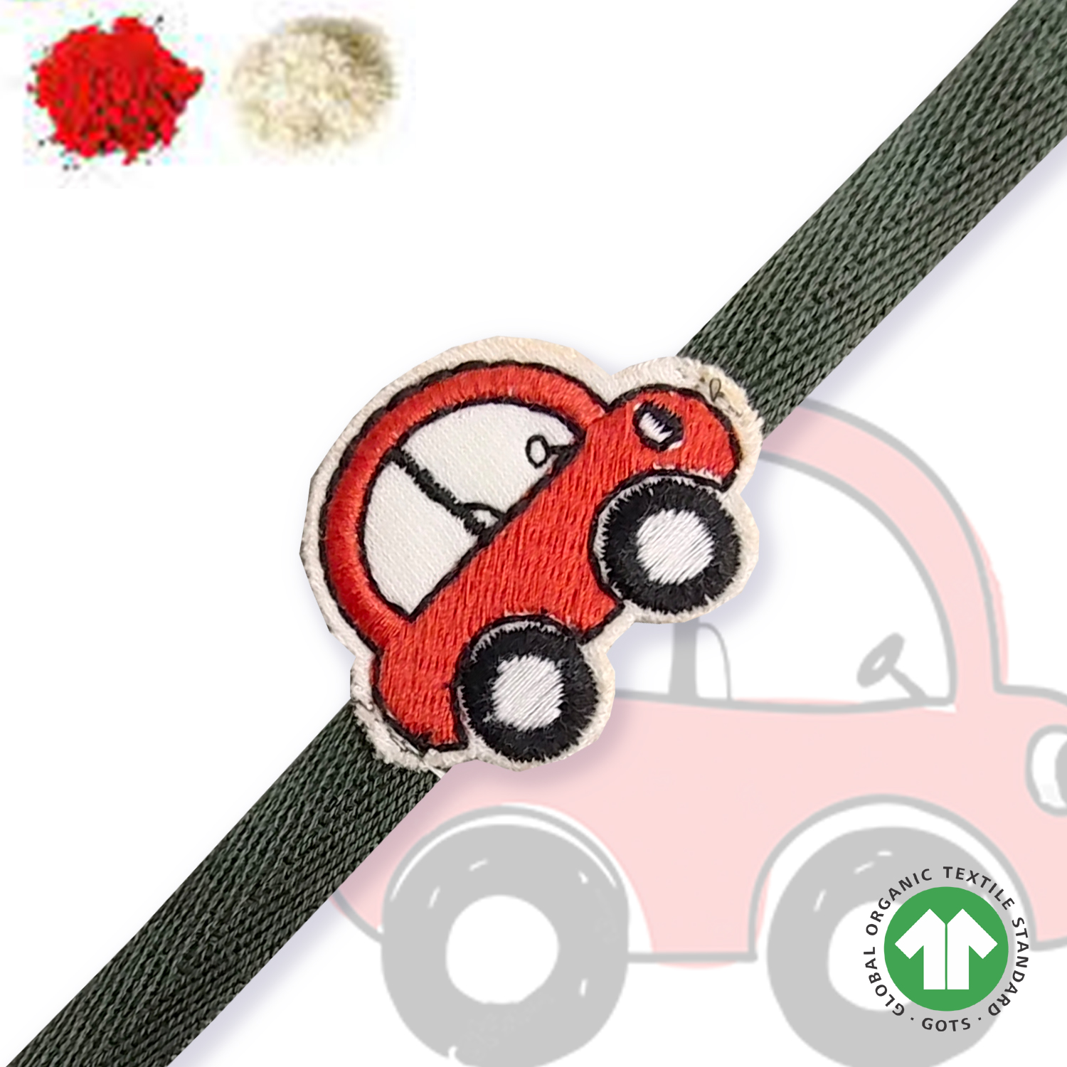 PR23-9 (1) 100% Organic Cotton Car Embroidered Raksha Bandhan Bracelet for Baby and Kids - Image 1