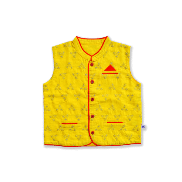 Boys Organic Cotton Rangoli Embroidered Ethnic Jacket-Yellow - Image 2