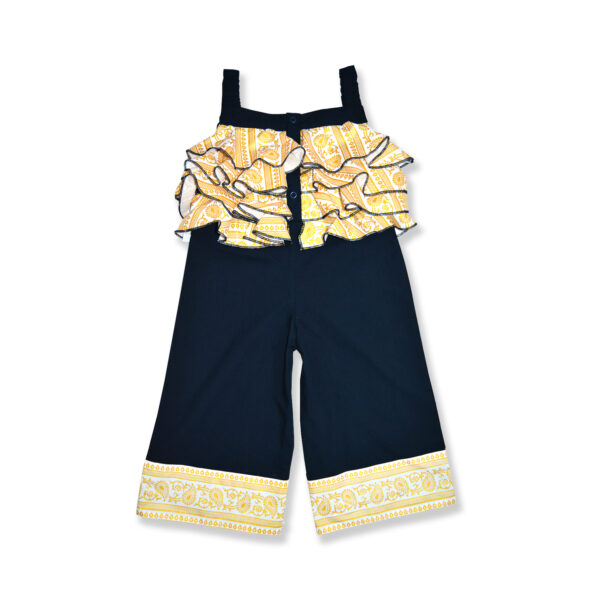 Girls Organic Cotton Golden Printed Frilled Jumpsuit - Navy - Image 3