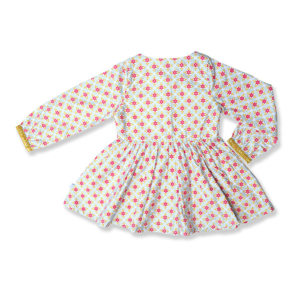 Girls Organic Cotton Ethnic Printed Top & Salwar-White & Red - Image 4