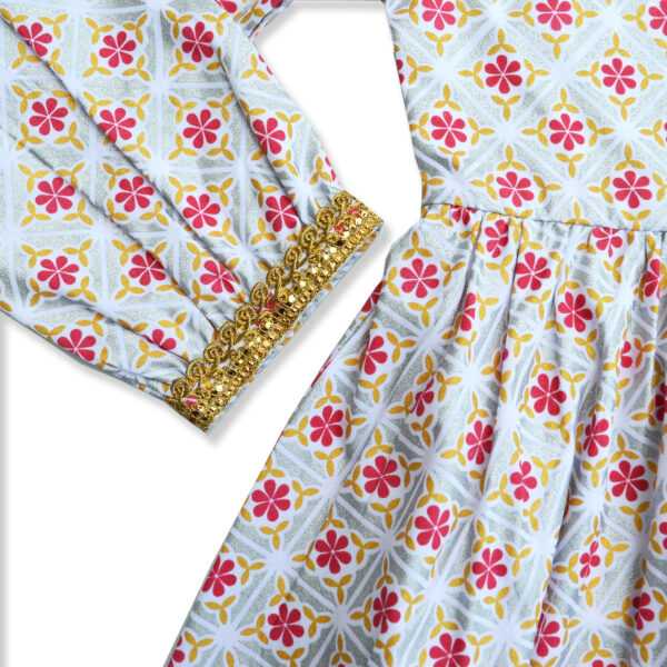 Girls Organic Cotton Ethnic Printed Top & Salwar-White & Red - Image 3