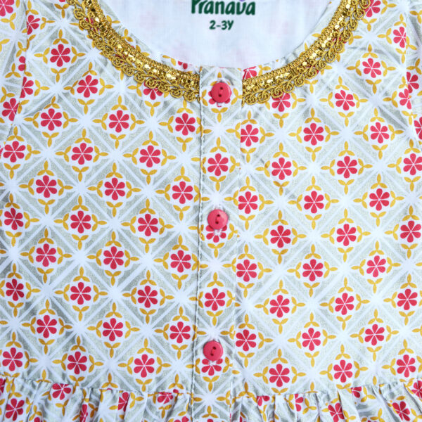 Girls Organic Cotton Ethnic Printed Top & Salwar-White & Red - Image 2
