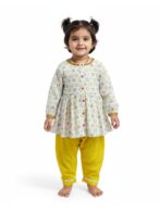Girls Organic Cotton Rangoli Printed Top & Salwar - White