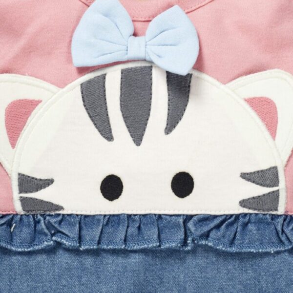Girls Kitty Embroidered Sleeveless denim Romper - Image 3